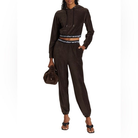 ALEXANDERWANG.T Stretch Corduroy Cropped Hoodie in Cola - Picture 3 of 10